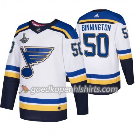 St. Louis Blues Jordan Binnington 50 Adidas 2019 Stanley Cup Champions Wit Authentic Shirt - Mannen